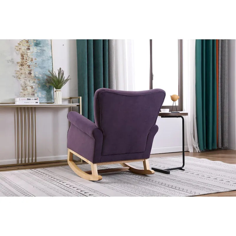High Back Rocking Chair Nursery Chair with Fabric Padded Seat