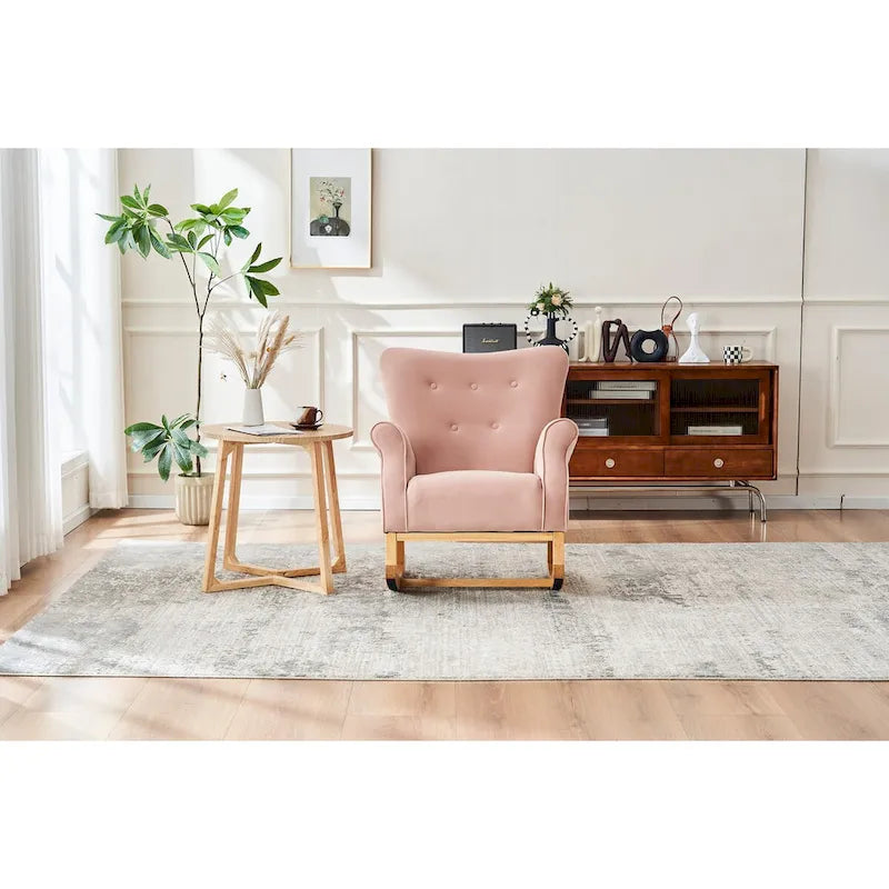 High Back Rocking Chair Nursery Chair with Fabric Padded Seat