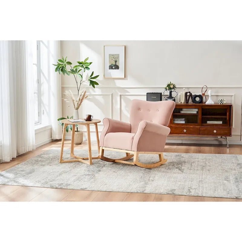High Back Rocking Chair Nursery Chair with Fabric Padded Seat