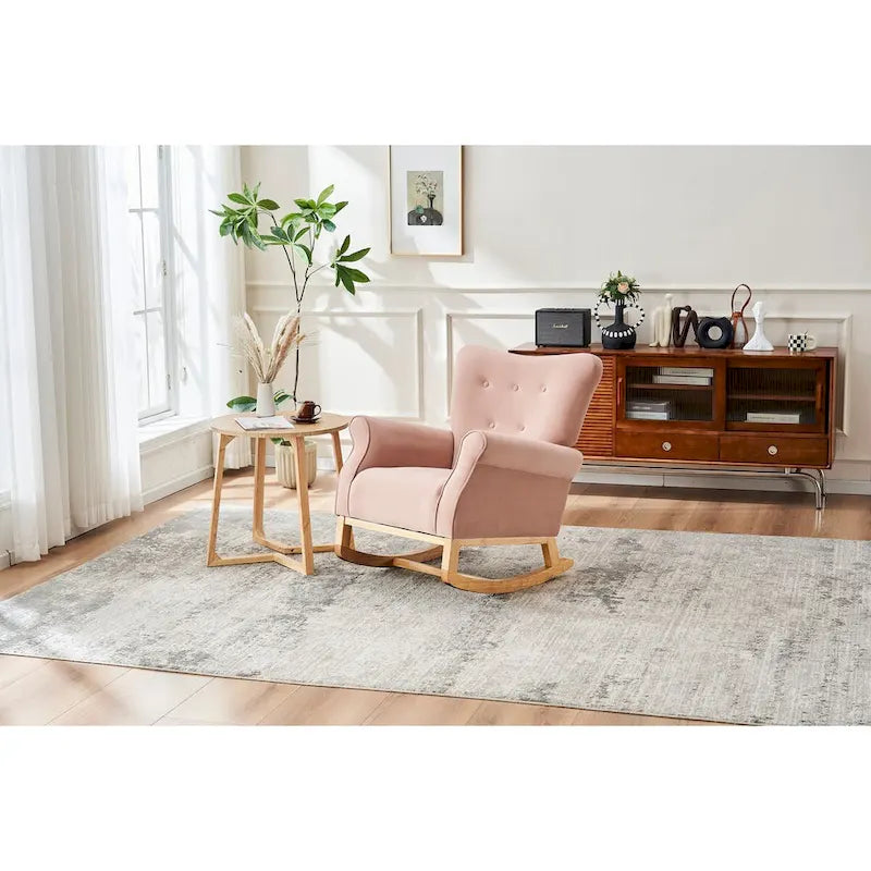 High Back Rocking Chair Nursery Chair with Fabric Padded Seat