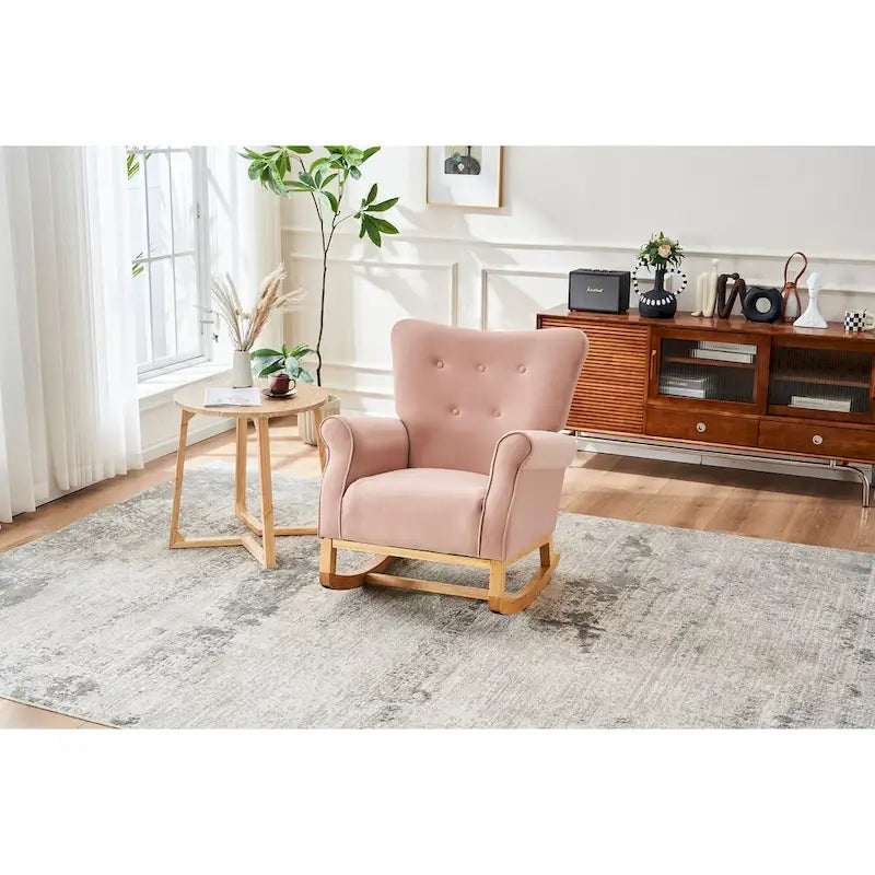 High Back Rocking Chair Nursery Chair with Fabric Padded Seat