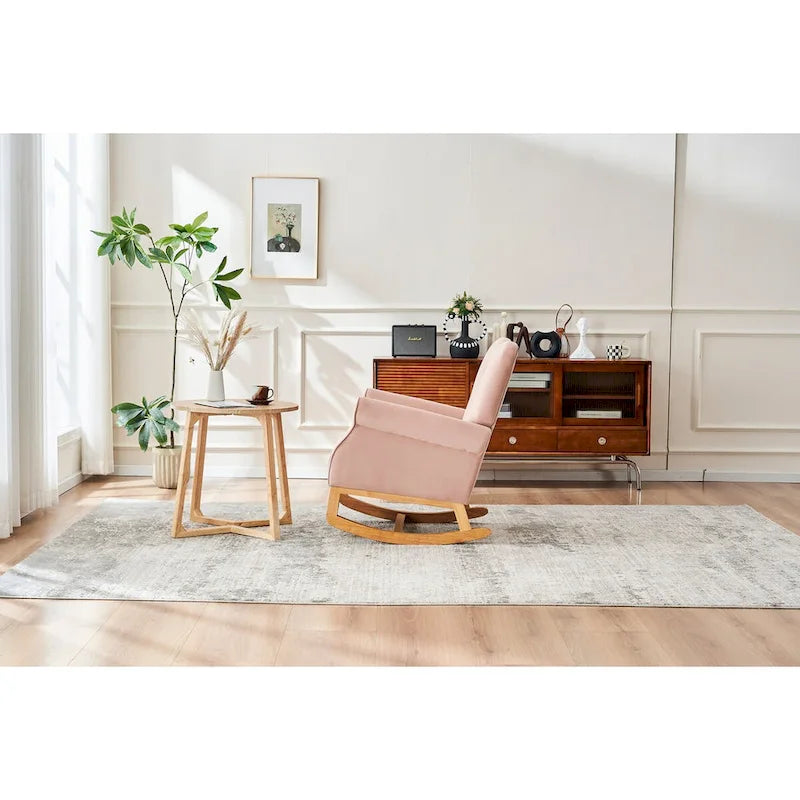 High Back Rocking Chair Nursery Chair with Fabric Padded Seat