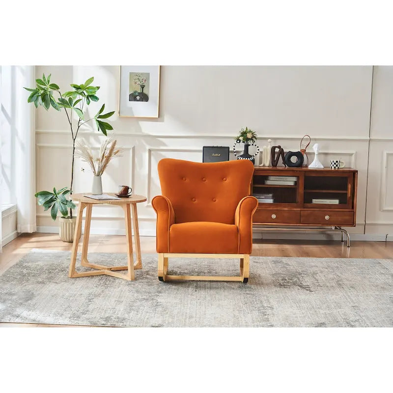 High Back Rocking Chair Nursery Chair with Fabric Padded Seat