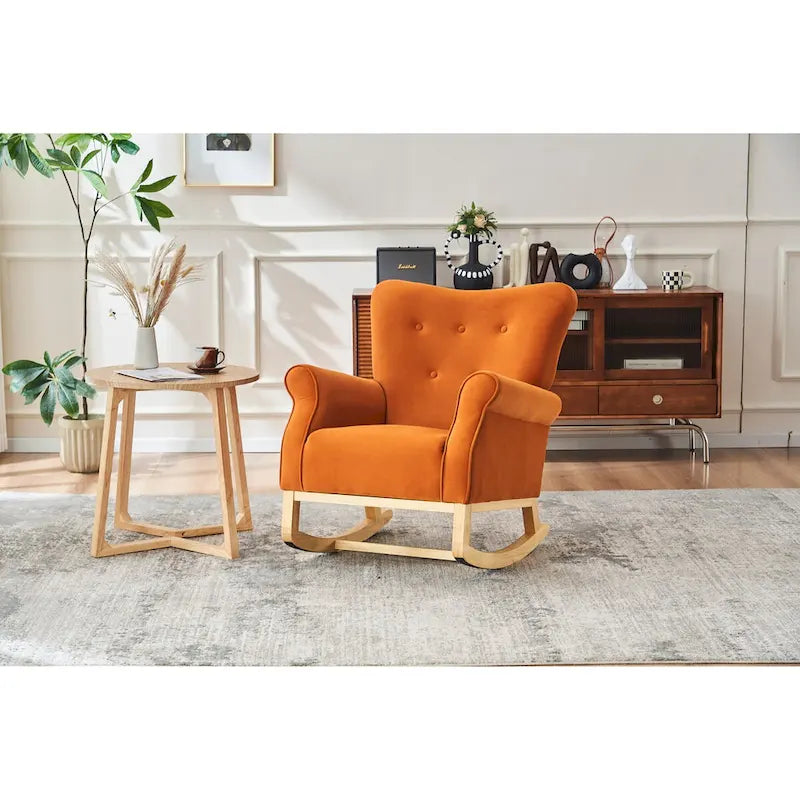High Back Rocking Chair Nursery Chair with Fabric Padded Seat