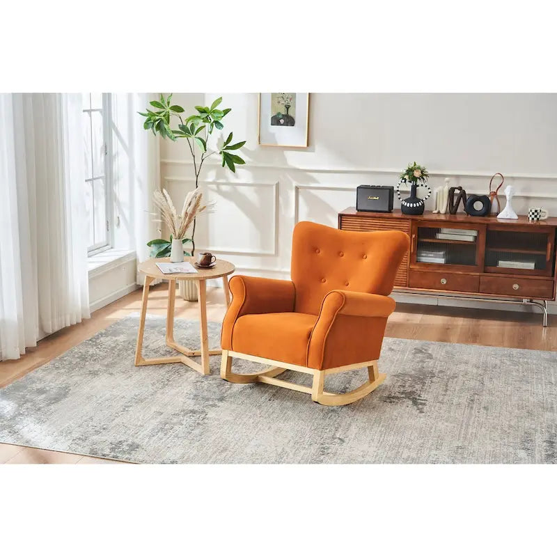 High Back Rocking Chair Nursery Chair with Fabric Padded Seat