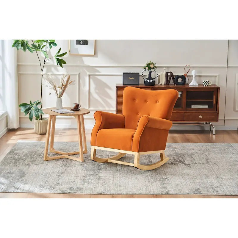 High Back Rocking Chair Nursery Chair with Fabric Padded Seat