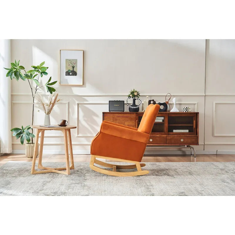 High Back Rocking Chair Nursery Chair with Fabric Padded Seat