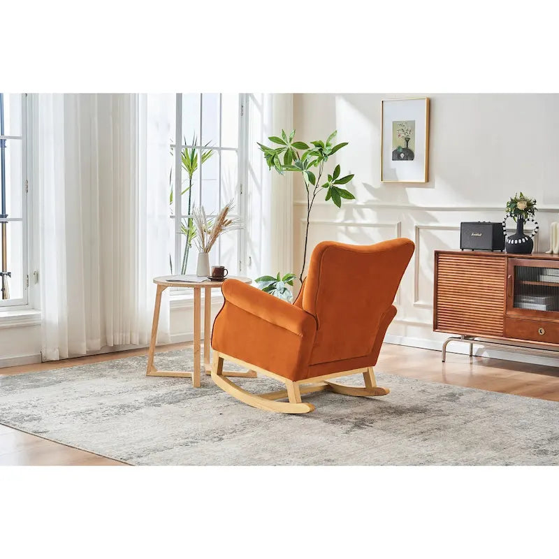 High Back Rocking Chair Nursery Chair with Fabric Padded Seat