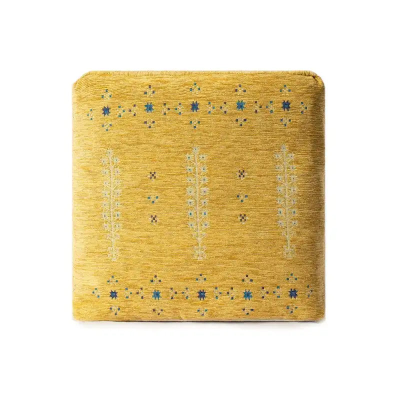 18 Inch Yellow Abstract Pouf Ottoman