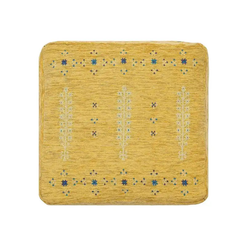 18 Inch Yellow Abstract Pouf Ottoman
