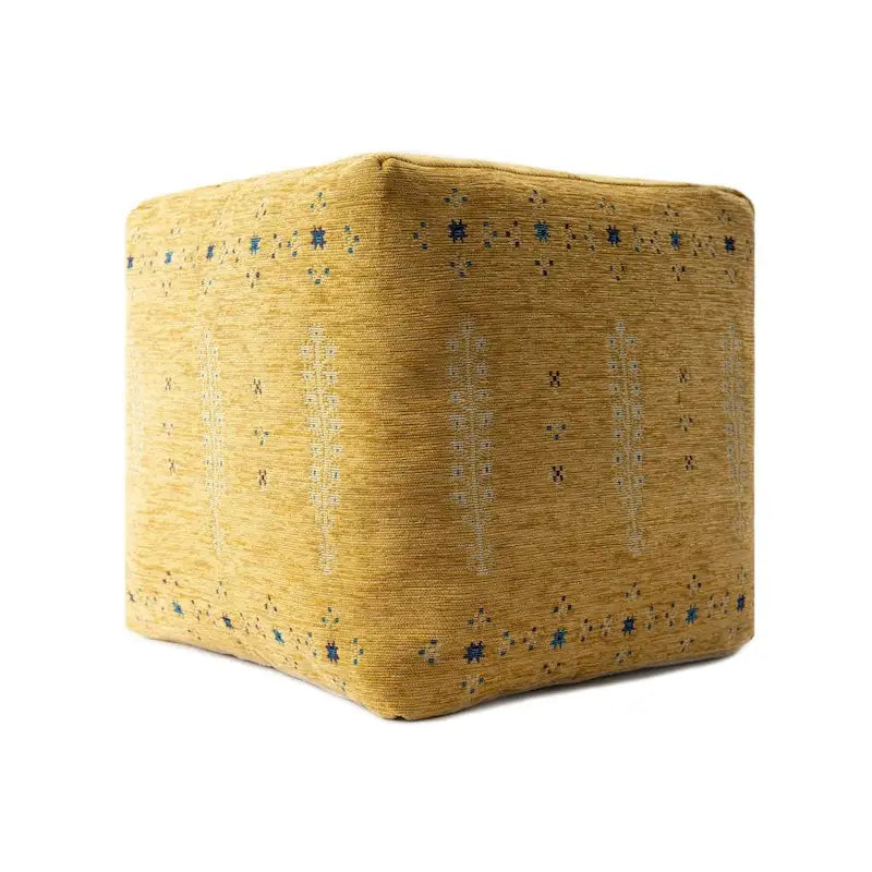 18 Inch Yellow Abstract Pouf Ottoman
