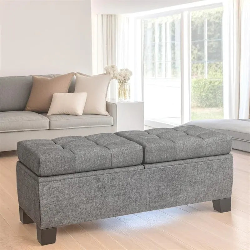 46 Inch Storage Upholstered Ottoman Bench with Steel Frame