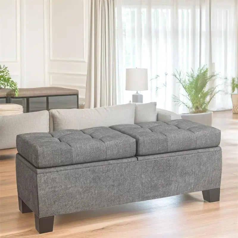 46 Inch Storage Upholstered Ottoman Bench with Steel Frame
