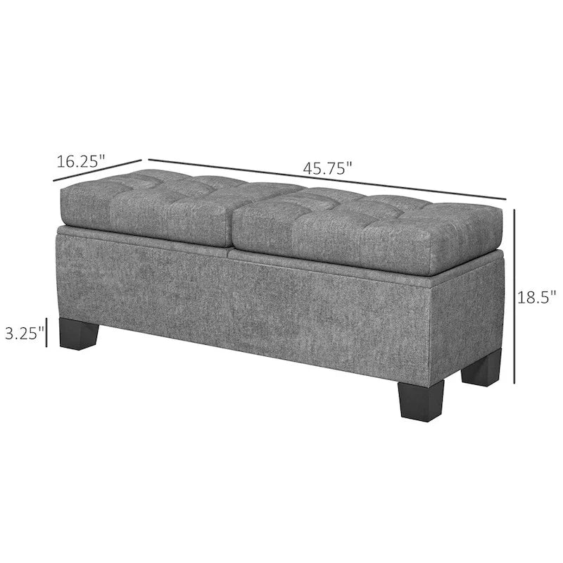 46 Inch Storage Upholstered Ottoman Bench with Steel Frame