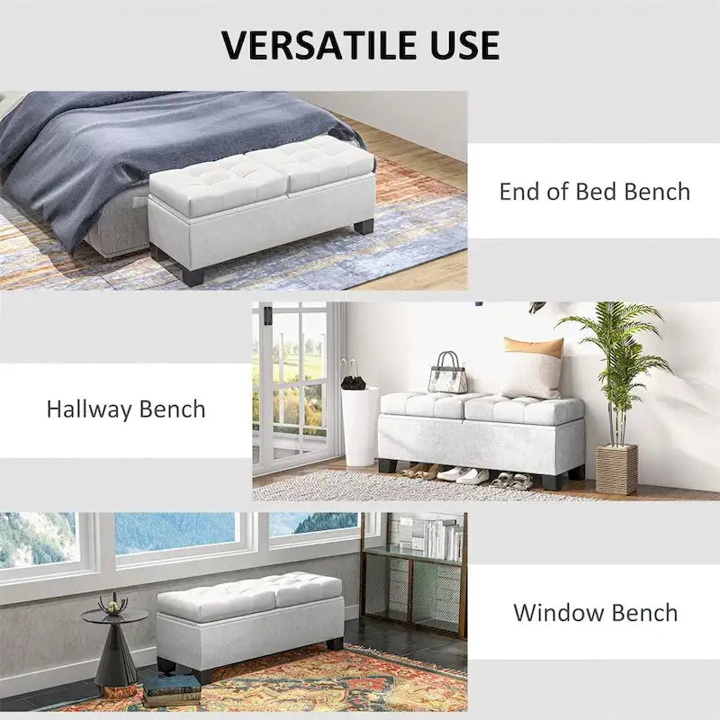 46 Inch Storage Upholstered Ottoman Bench with Steel Frame