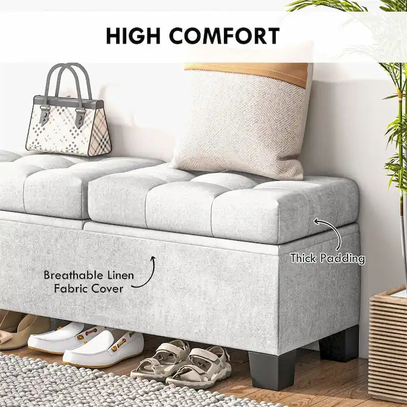 46 Inch Storage Upholstered Ottoman Bench with Steel Frame