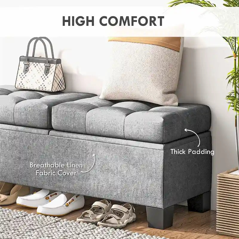 46 Inch Storage Upholstered Ottoman Bench with Steel Frame