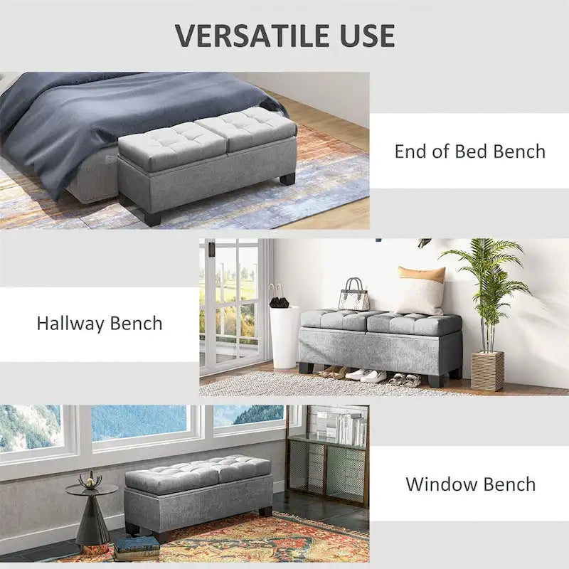 46 Inch Storage Upholstered Ottoman Bench with Steel Frame