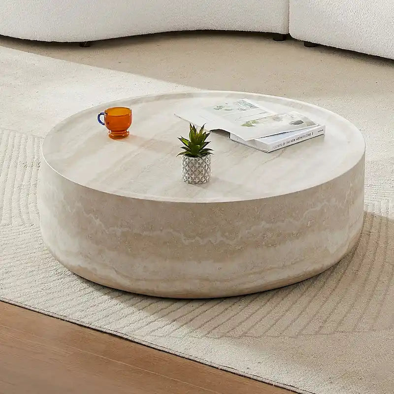 31.49 Inch Round Faux Marble Pattern Coffee Table, No Assembly Required