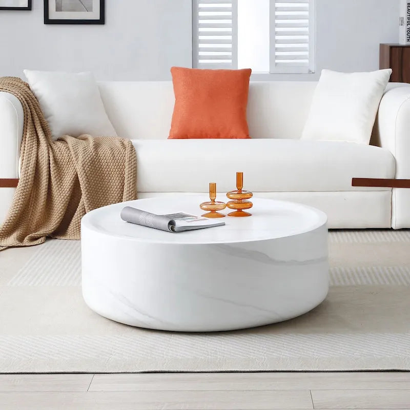 31.49 Inch Round Faux Marble Pattern Coffee Table, No Assembly Required