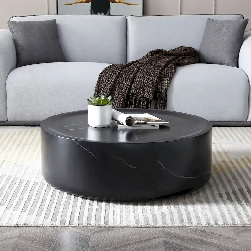 31.49 Inch Round Faux Marble Pattern Coffee Table, No Assembly Required