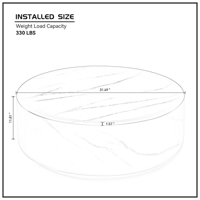 31.49 Inch Round Faux Marble Pattern Coffee Table, No Assembly Required