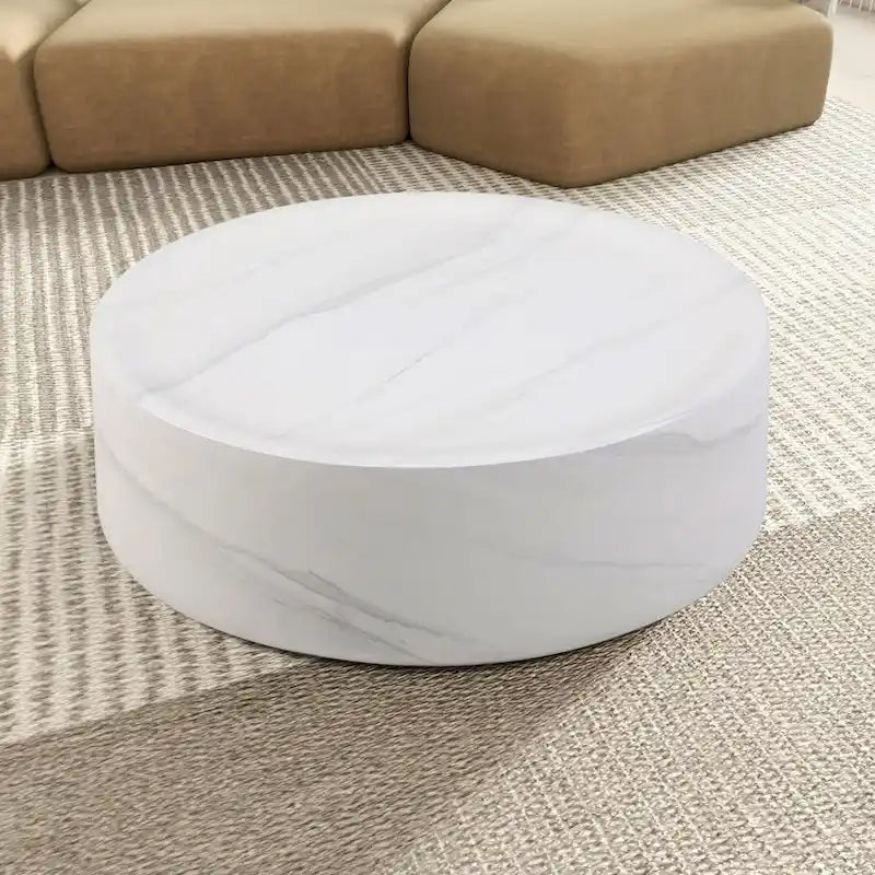 31.49 Inch Round Faux Marble Pattern Coffee Table, No Assembly Required