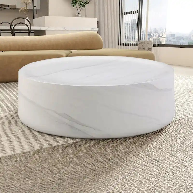 31.49 Inch Round Faux Marble Pattern Coffee Table, No Assembly Required