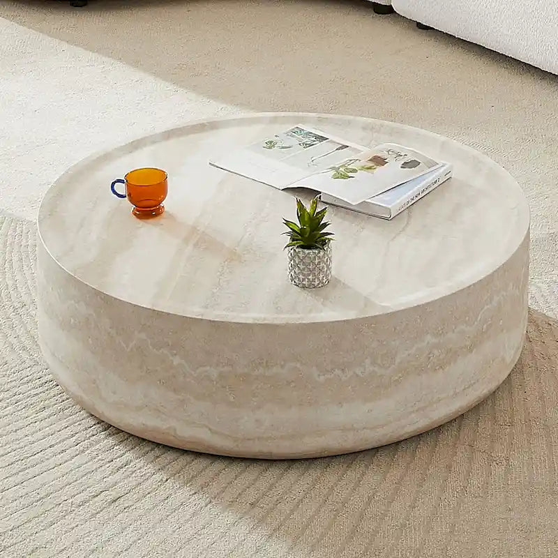 31.49 Inch Round Faux Marble Pattern Coffee Table, No Assembly Required