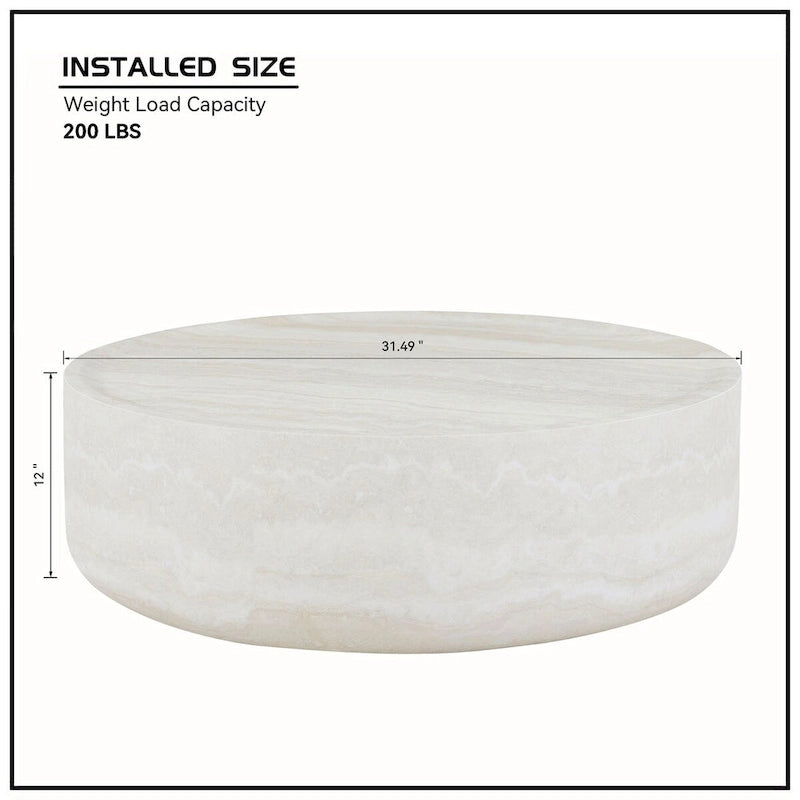 31.49 Inch Round Faux Marble Pattern Coffee Table, No Assembly Required