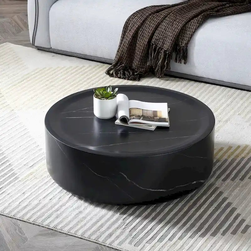31.49 Inch Round Faux Marble Pattern Coffee Table, No Assembly Required