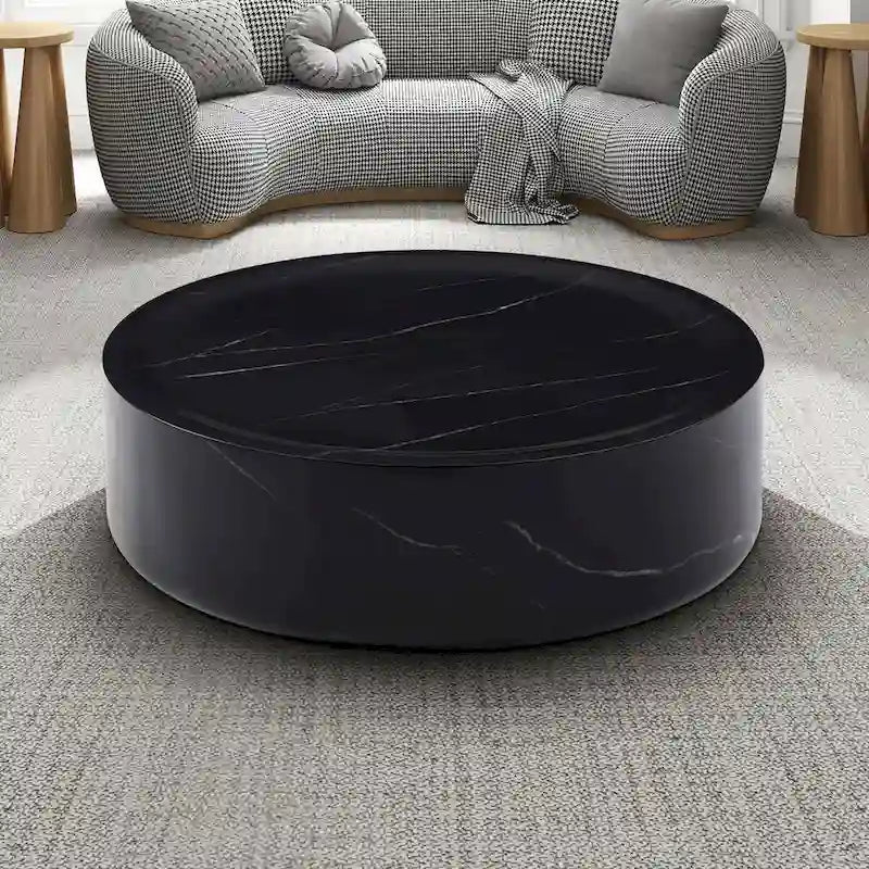 31.49 Inch Round Faux Marble Pattern Coffee Table, No Assembly Required