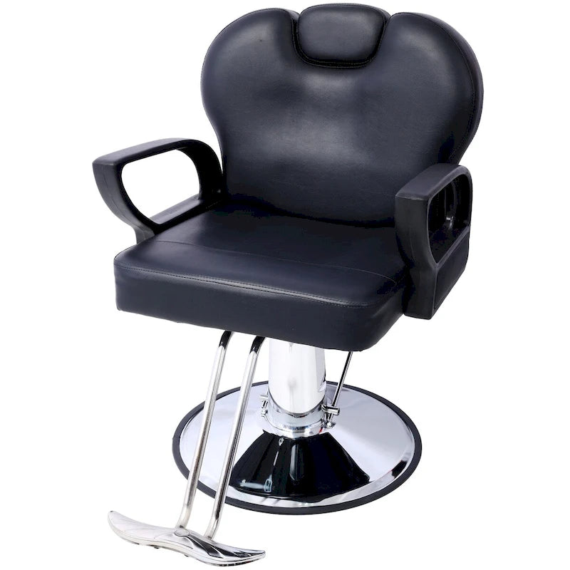 Heavy Duty Hydraulic Barber Chair with Reclining Backrest and Wide Seat