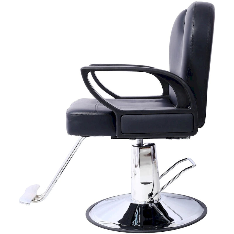 Heavy Duty Hydraulic Barber Chair with Reclining Backrest and Wide Seat
