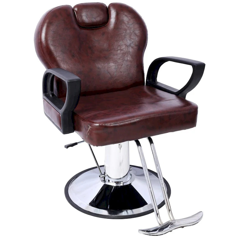 Heavy Duty Hydraulic Barber Chair with Reclining Backrest and Wide Seat