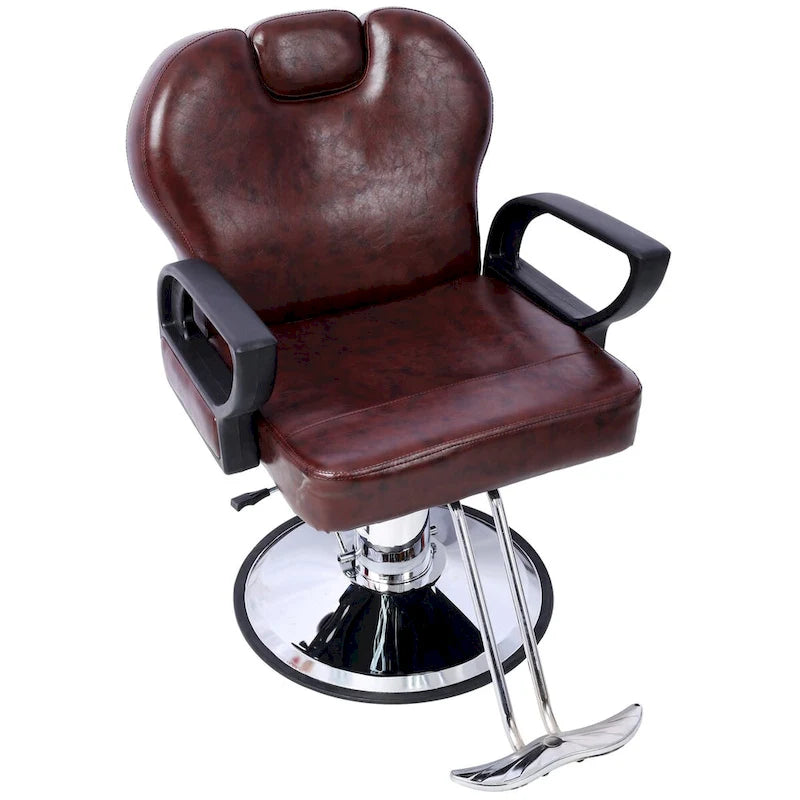 Heavy Duty Hydraulic Barber Chair with Reclining Backrest and Wide Seat