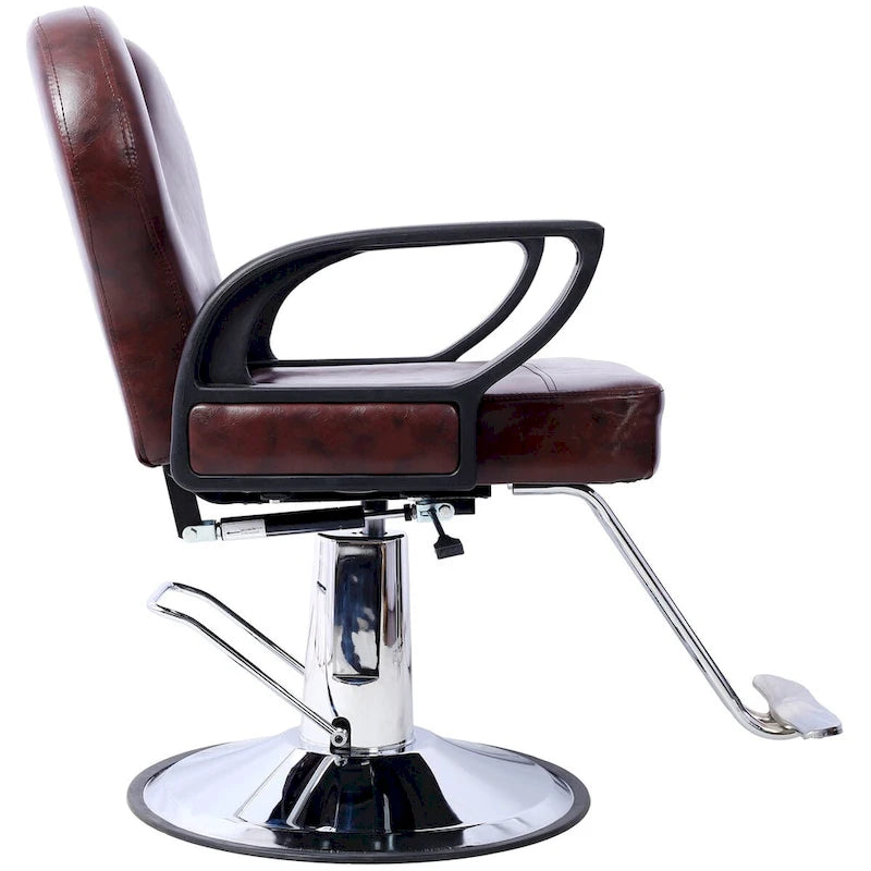 Heavy Duty Hydraulic Barber Chair with Reclining Backrest and Wide Seat