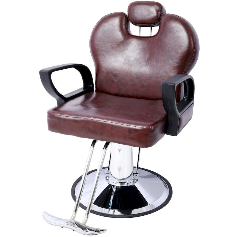 Heavy Duty Hydraulic Barber Chair with Reclining Backrest and Wide Seat