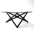 Solid Ash Coffee Table with Tempered Glass Top and Cross Base