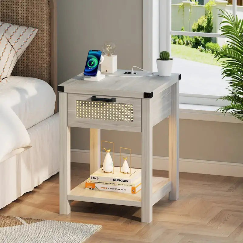 End Table with Light and Charging Station