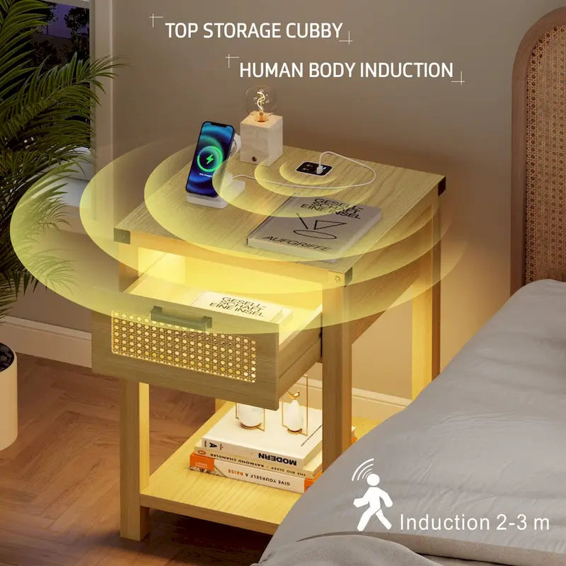 End Table with Light and Charging Station
