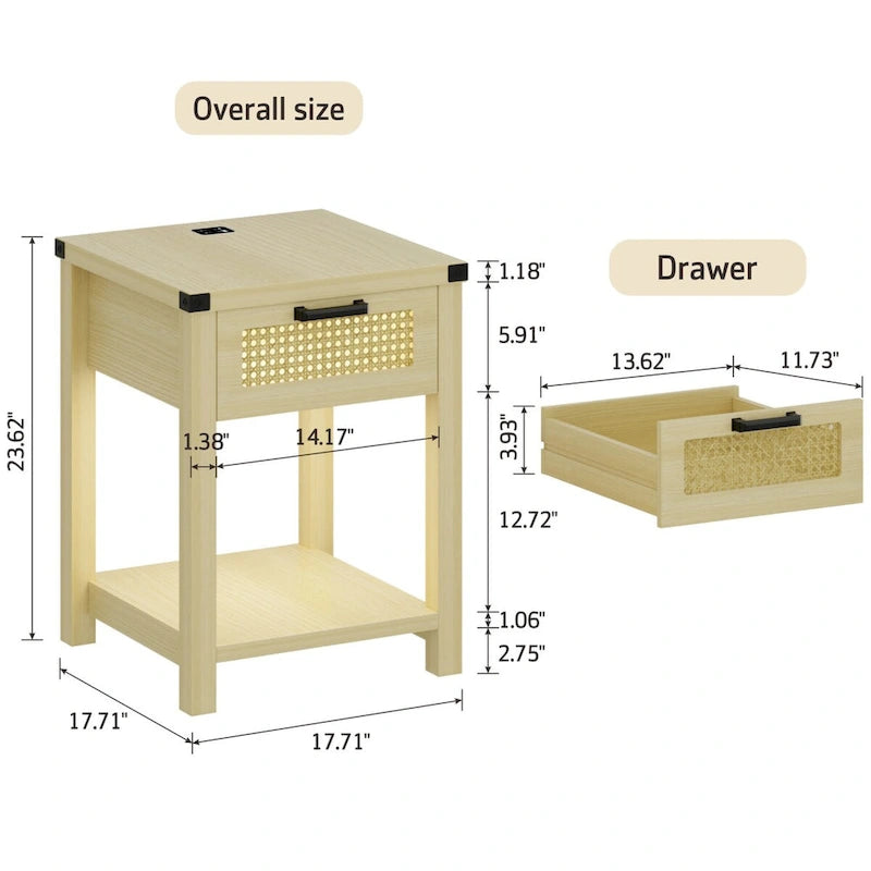 End Table with Light and Charging Station