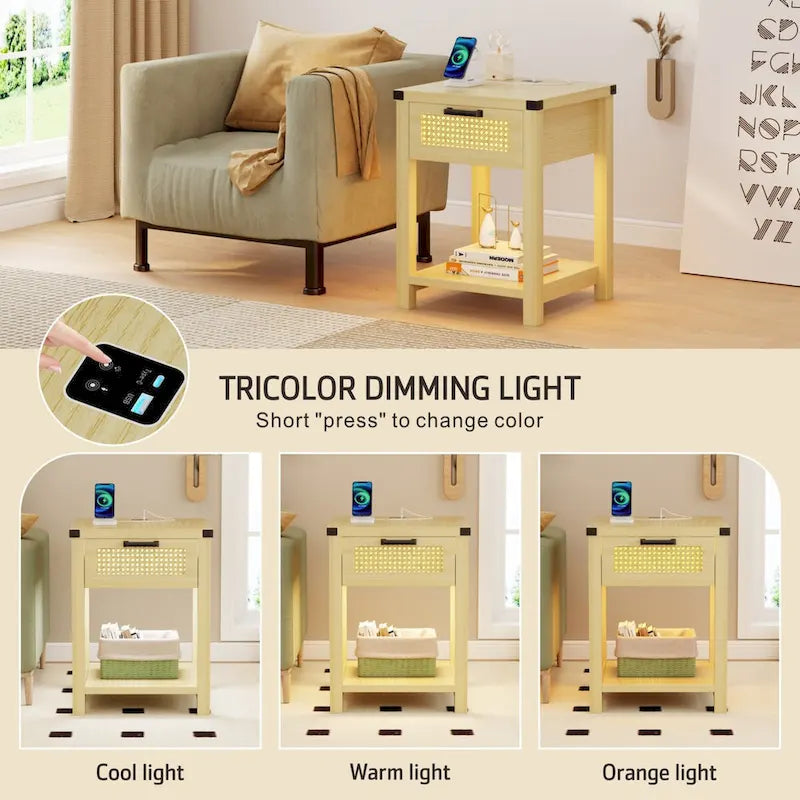 End Table with Light and Charging Station