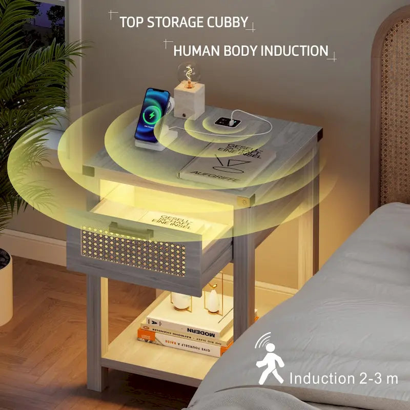 End Table with Light and Charging Station
