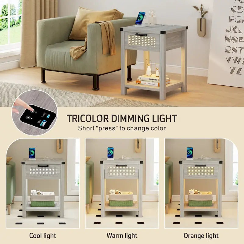 End Table with Light and Charging Station