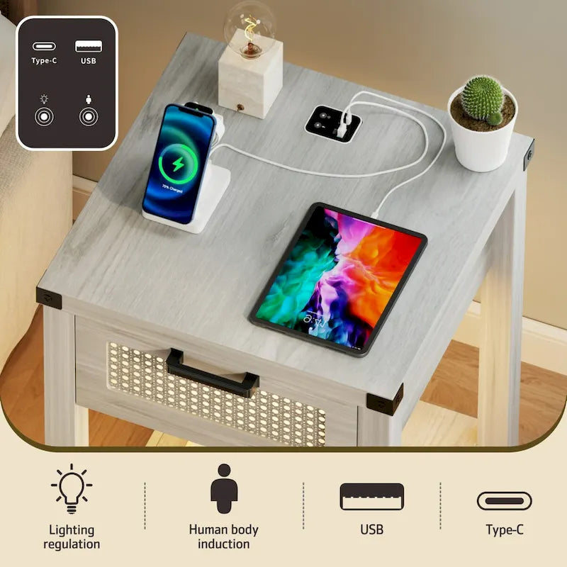 End Table with Light and Charging Station