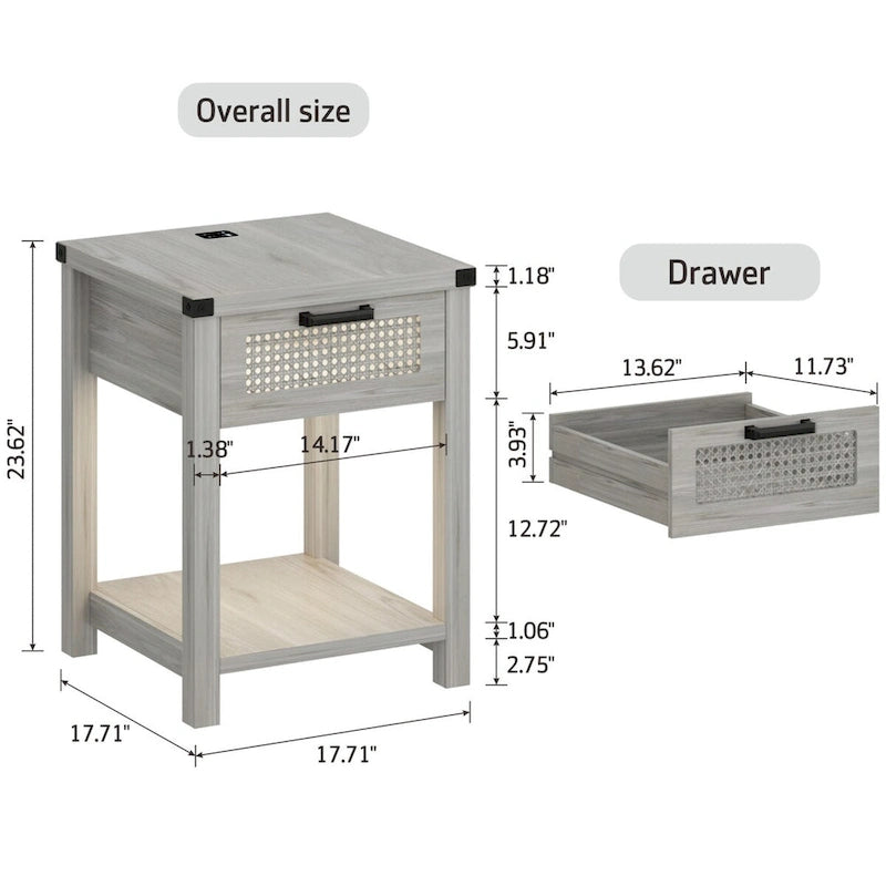 End Table with Light and Charging Station