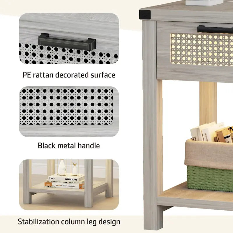End Table with Light and Charging Station