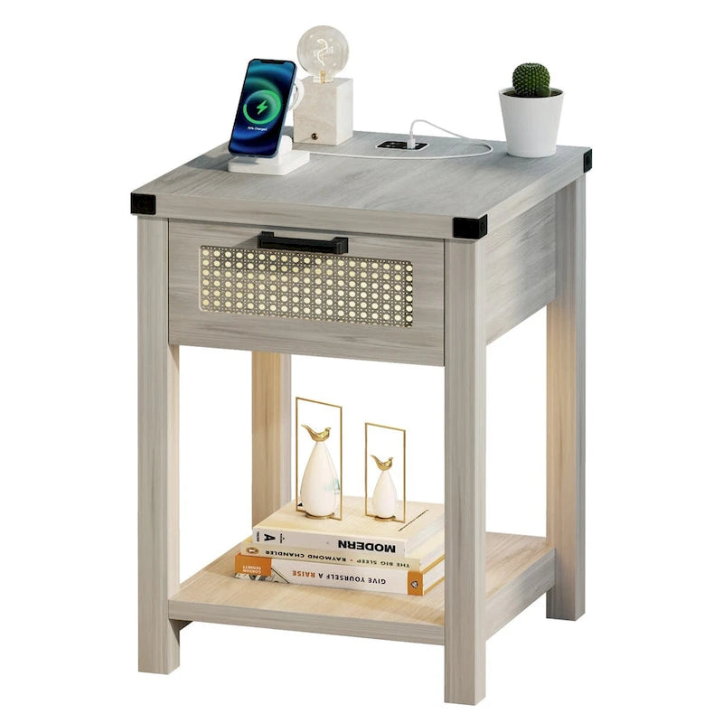 End Table with Light and Charging Station