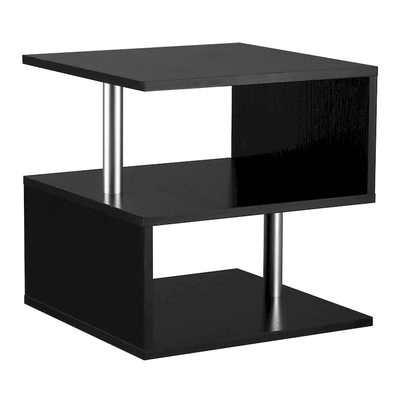 Modern S-Shaped Side Table with Storage Shelf and Steel Poles